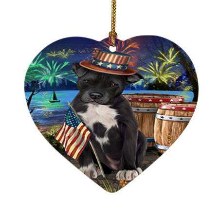 4th of July Independence Day Fireworks Pit bull Dog at the Lake Heart Christmas Ornament HPOR51202