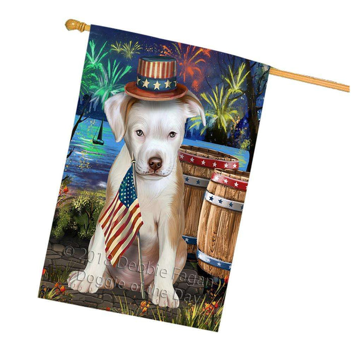 4th of July Independence Day Fireworks Pit bull Dog at the Lake House Flag FLG51259