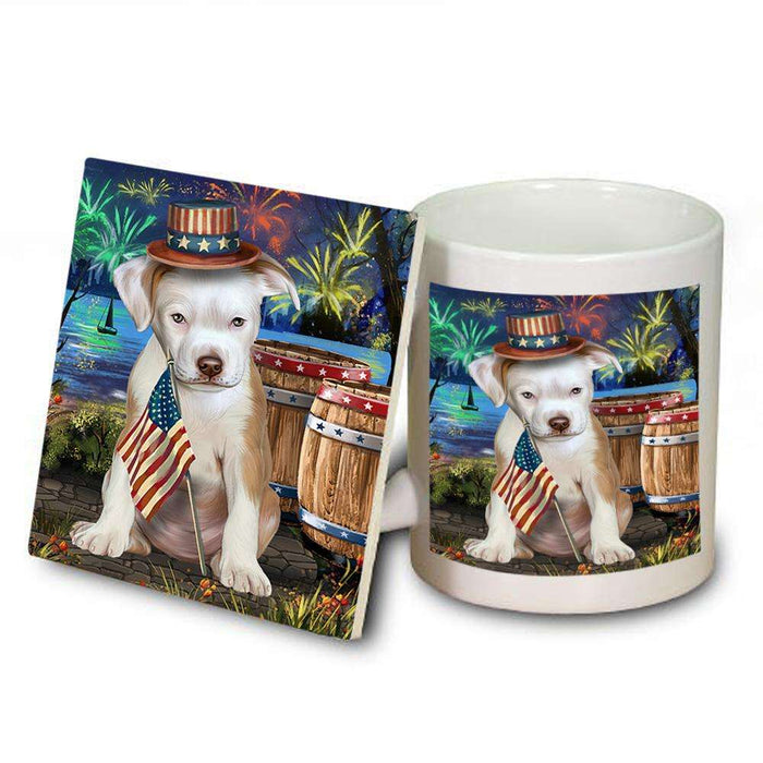 4th of July Independence Day Fireworks Pit bull Dog at the Lake Mug and Coaster Set MUC51193