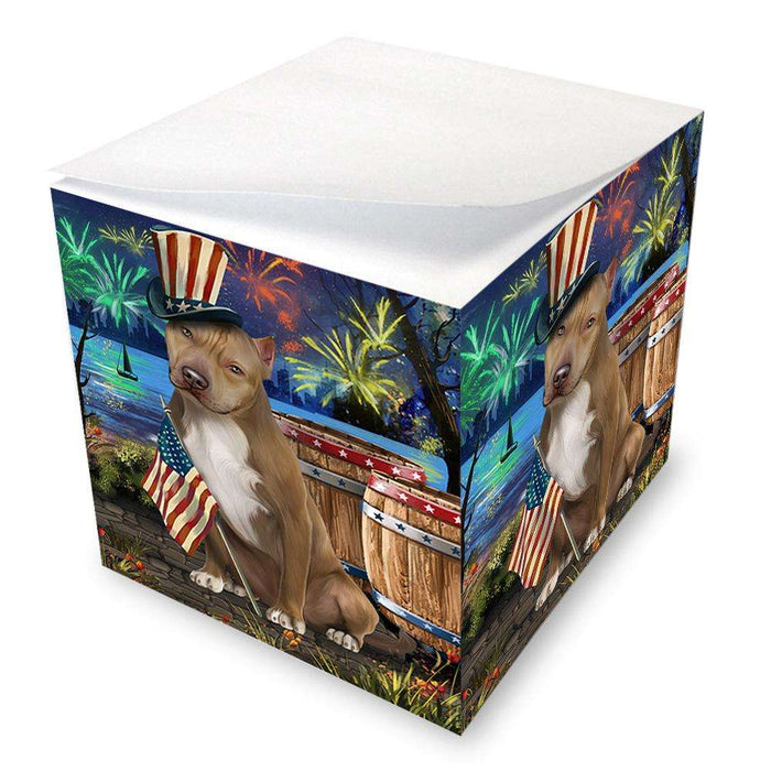 4th of July Independence Day Fireworks Pit bull Dog at the Lake Note Cube NOC51198