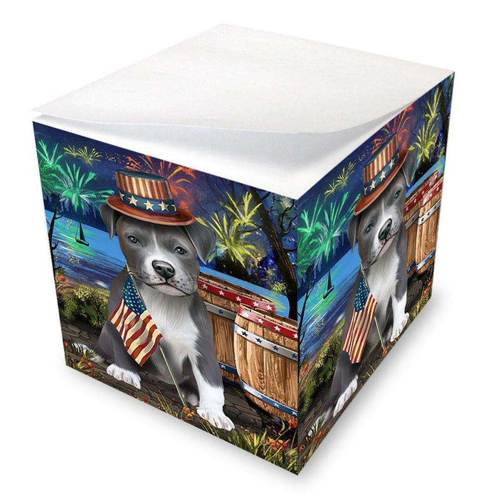 4th of July Independence Day Fireworks Pit bull Dog at the Lake Note Cube NOC51199