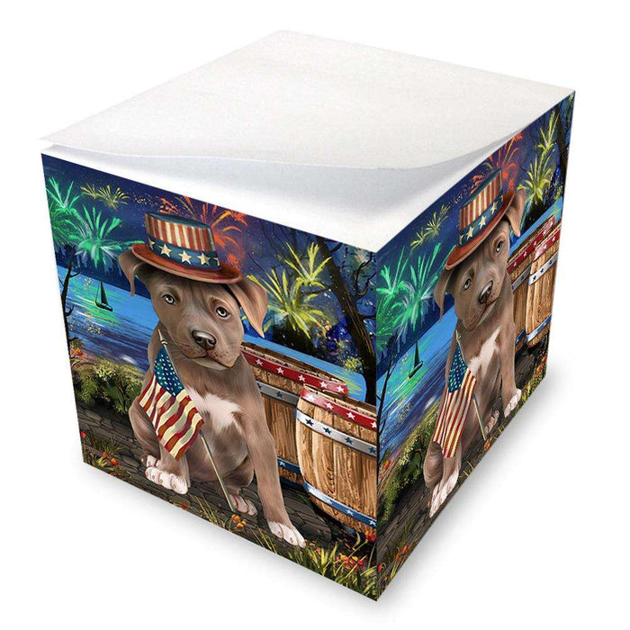 4th of July Independence Day Fireworks Pit bull Dog at the Lake Note Cube NOC51200