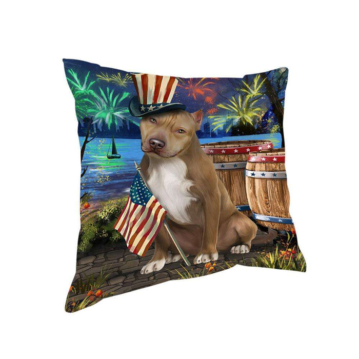 4th of July Independence Day Fireworks Pit bull Dog at the Lake Pillow PIL60856