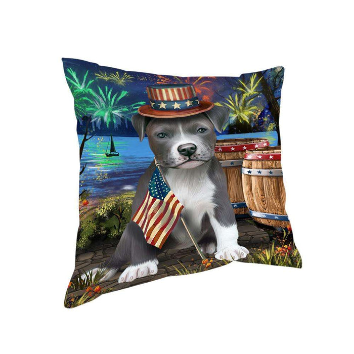 4th of July Independence Day Fireworks Pit bull Dog at the Lake Pillow PIL60860