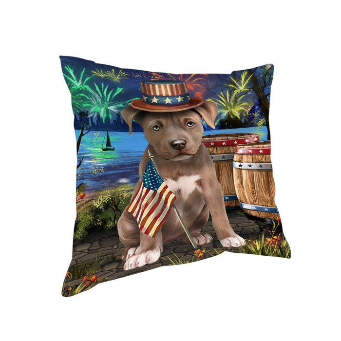 4th of July Independence Day Fireworks Pit bull Dog at the Lake Pillow PIL60864