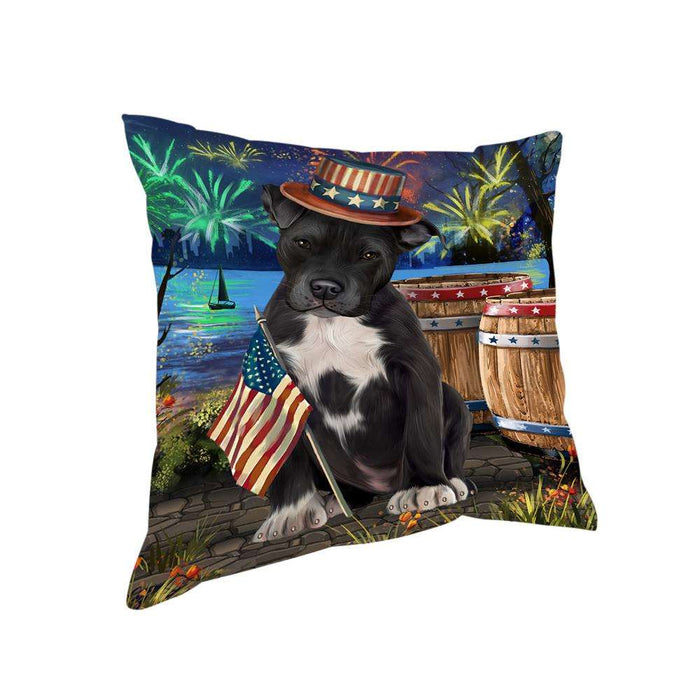 4th of July Independence Day Fireworks Pit bull Dog at the Lake Pillow PIL60872