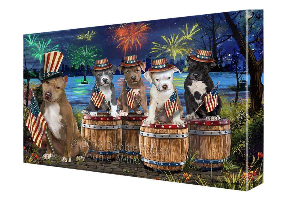 4th of July Independence Day Fireworks Pit Bulls at the Lake Canvas Print Wall Art Décor CVS76004