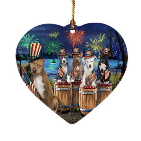 4th of July Independence Day Fireworks Pit Bulls at the Lake Heart Christmas Ornament HPOR51046