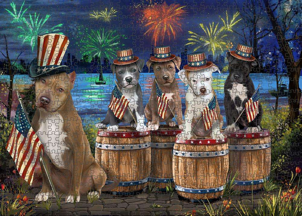 4th of July Independence Day Fireworks Pit Bulls at the Lake Puzzle with Photo Tin PUZL57000