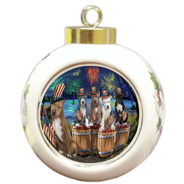 4th of July Independence Day Fireworks Pit Bulls at the Lake Round Ball Christmas Ornament RBPOR51046