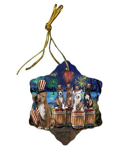 4th of July Independence Day Fireworks Pit Bulls at the Lake Star Porcelain Ornament SPOR51038
