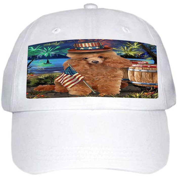4th of July Independence Day Fireworks Poodle Dog at the Lake Ball Hat Cap HAT57345