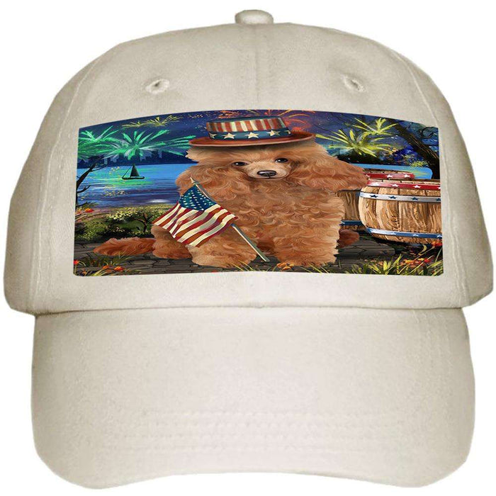 4th of July Independence Day Fireworks Poodle Dog at the Lake Ball Hat Cap HAT57345