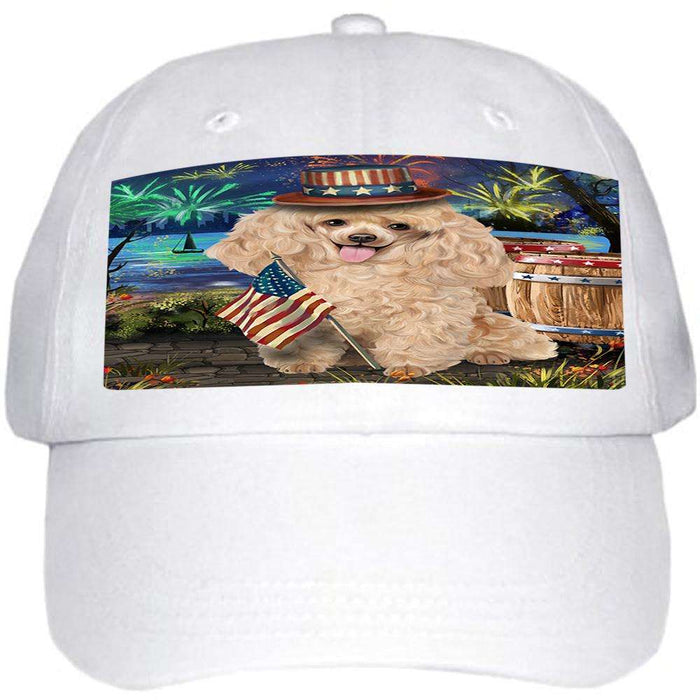 4th of July Independence Day Fireworks Poodle Dog at the Lake Ball Hat Cap HAT57348