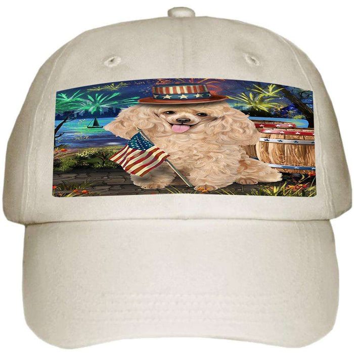 4th of July Independence Day Fireworks Poodle Dog at the Lake Ball Hat Cap HAT57348
