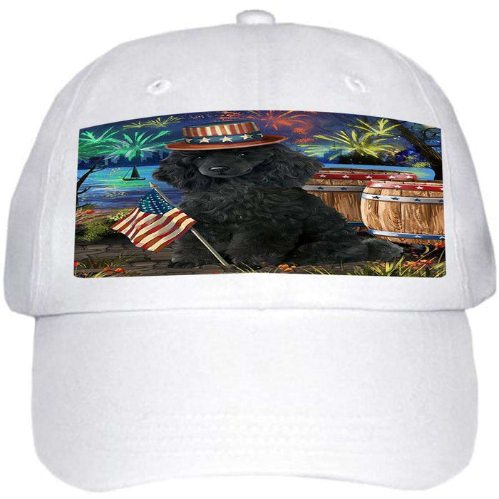 4th of July Independence Day Fireworks Poodle Dog at the Lake Ball Hat Cap HAT57351