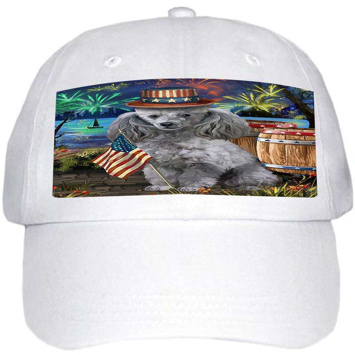 4th of July Independence Day Fireworks Poodle Dog at the Lake Ball Hat Cap HAT57354