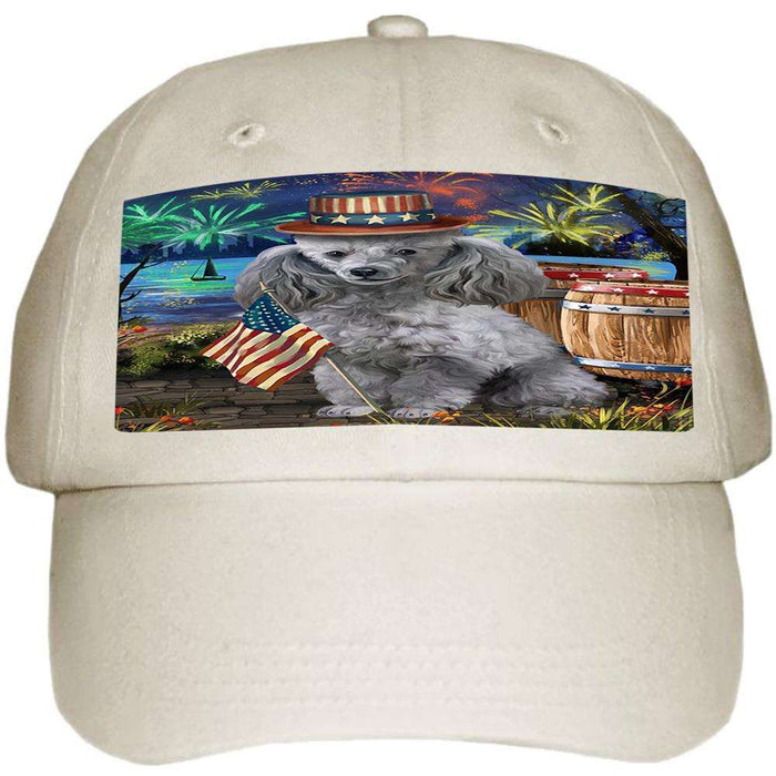 4th of July Independence Day Fireworks Poodle Dog at the Lake Ball Hat Cap HAT57354