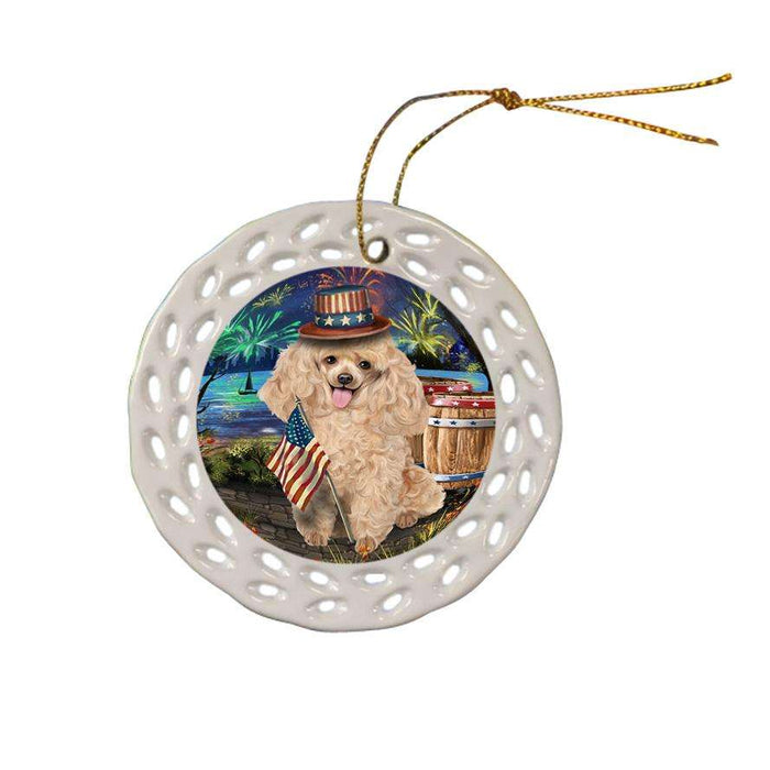 4th of July Independence Day Fireworks Poodle Dog at the Lake Ceramic Doily Ornament DPOR51205
