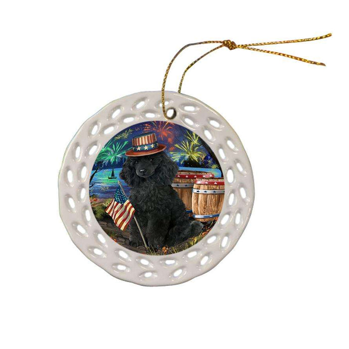 4th of July Independence Day Fireworks Poodle Dog at the Lake Ceramic Doily Ornament DPOR51206