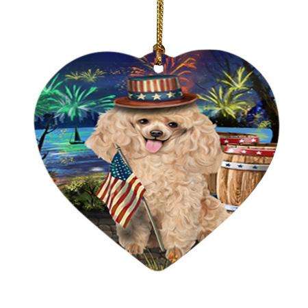 4th of July Independence Day Fireworks Poodle Dog at the Lake Heart Christmas Ornament HPOR51205