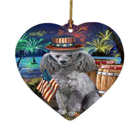 4th of July Independence Day Fireworks Poodle Dog at the Lake Heart Christmas Ornament HPOR51207