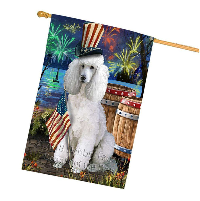 4th of July Independence Day Fireworks Poodle Dog at the Lake House Flag FLG51261