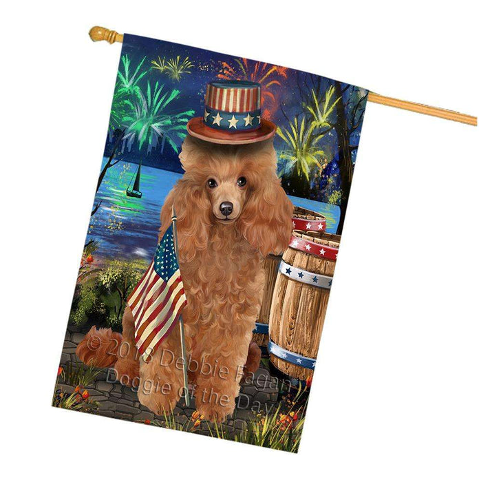 4th of July Independence Day Fireworks Poodle Dog at the Lake House Flag FLG51262