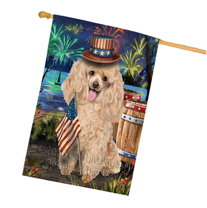 4th of July Independence Day Fireworks Poodle Dog at the Lake House Flag FLG51263