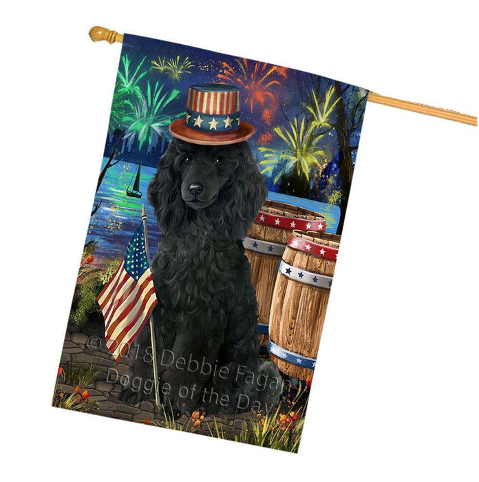 4th of July Independence Day Fireworks Poodle Dog at the Lake House Flag FLG51264