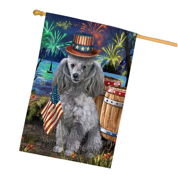 4th of July Independence Day Fireworks Poodle Dog at the Lake House Flag FLG51265