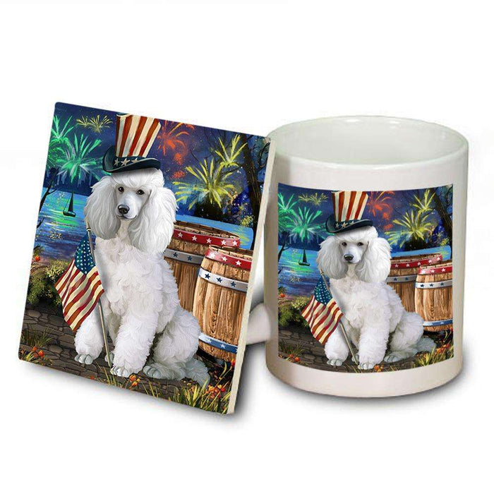 4th of July Independence Day Fireworks Poodle Dog at the Lake Mug and Coaster Set MUC51195