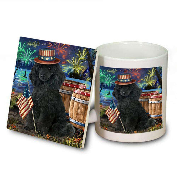 4th of July Independence Day Fireworks Poodle Dog at the Lake Mug and Coaster Set MUC51198