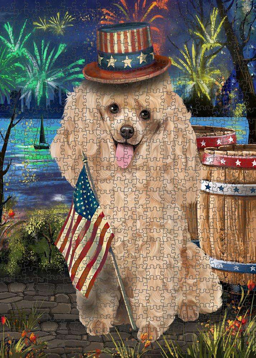 4th of July Independence Day Fireworks Poodle Dog at the Lake Puzzle with Photo Tin PUZL57477