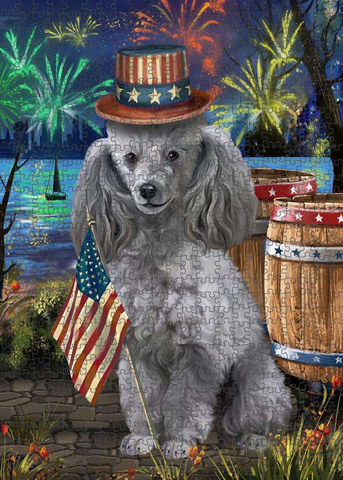 4th of July Independence Day Fireworks Poodle Dog at the Lake Puzzle with Photo Tin PUZL57483