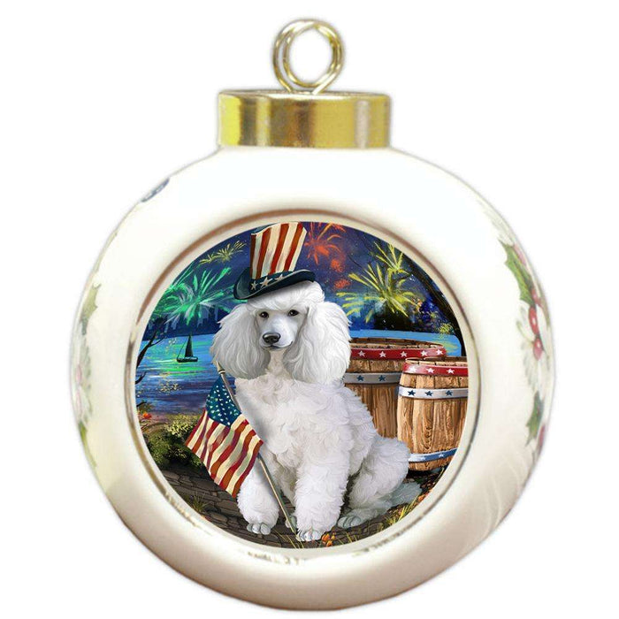 4th of July Independence Day Fireworks Poodle Dog at the Lake Round Ball Christmas Ornament RBPOR51203