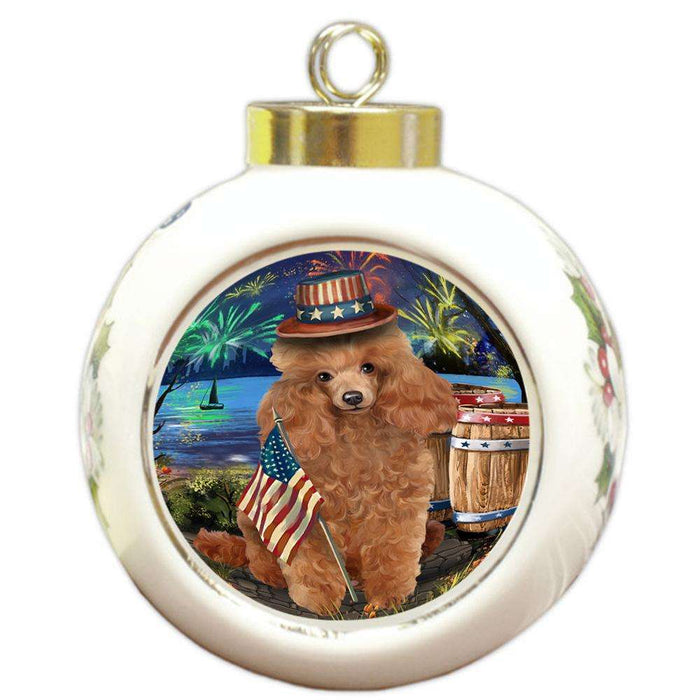 4th of July Independence Day Fireworks Poodle Dog at the Lake Round Ball Christmas Ornament RBPOR51204