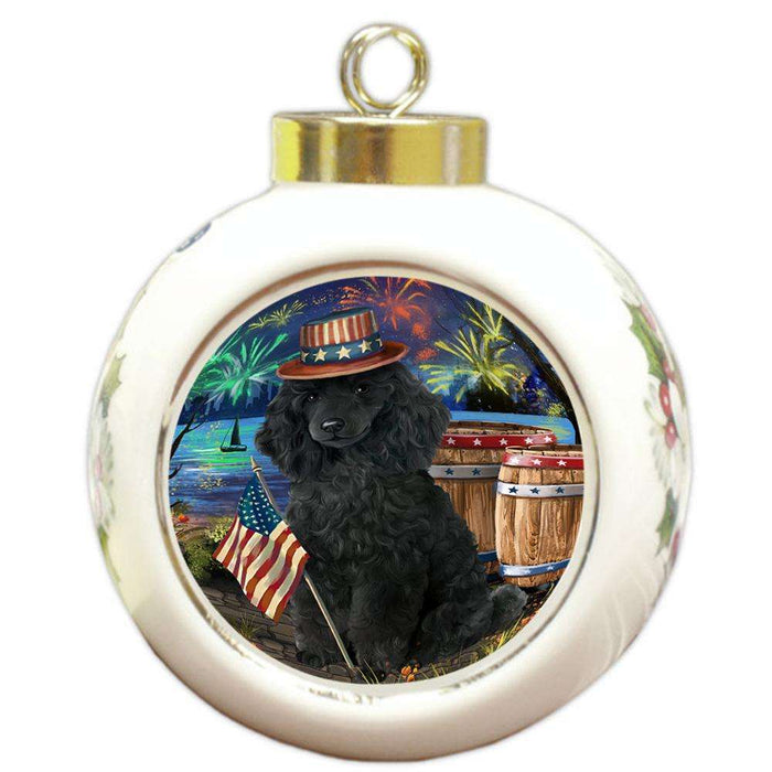 4th of July Independence Day Fireworks Poodle Dog at the Lake Round Ball Christmas Ornament RBPOR51206