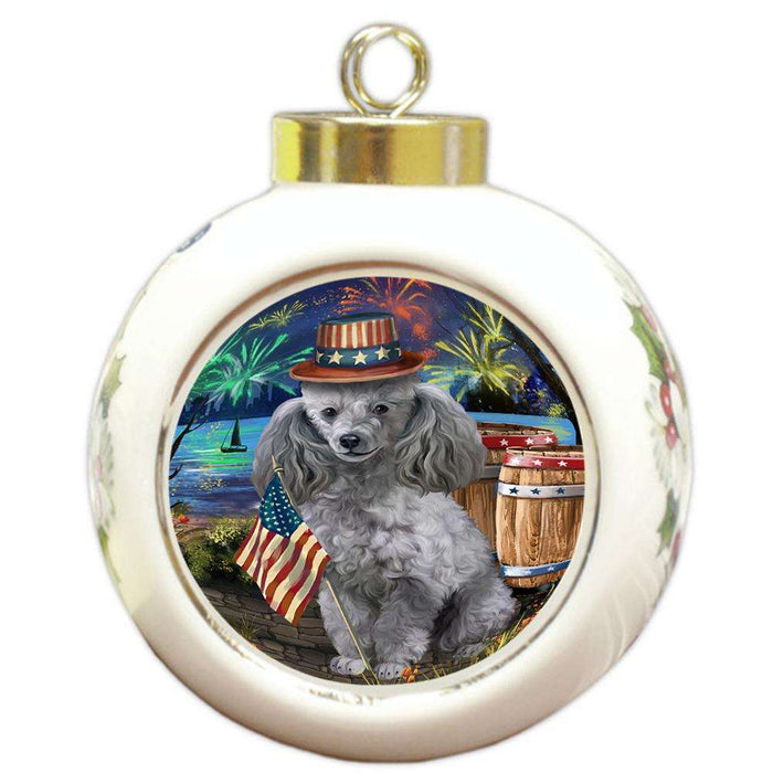 4th of July Independence Day Fireworks Poodle Dog at the Lake Round Ball Christmas Ornament RBPOR51207