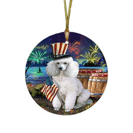 4th of July Independence Day Fireworks Poodle Dog at the Lake Round Flat Christmas Ornament RFPOR51194