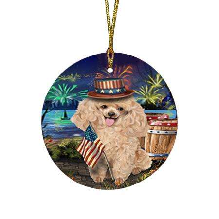 4th of July Independence Day Fireworks Poodle Dog at the Lake Round Flat Christmas Ornament RFPOR51196