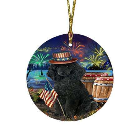 4th of July Independence Day Fireworks Poodle Dog at the Lake Round Flat Christmas Ornament RFPOR51197
