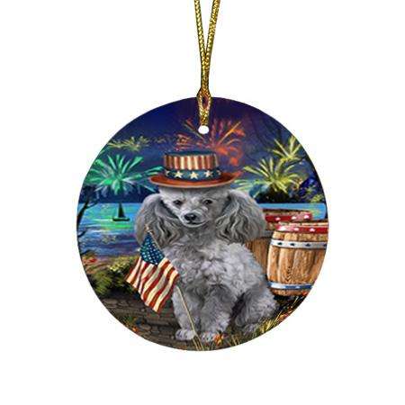 4th of July Independence Day Fireworks Poodle Dog at the Lake Round Flat Christmas Ornament RFPOR51198