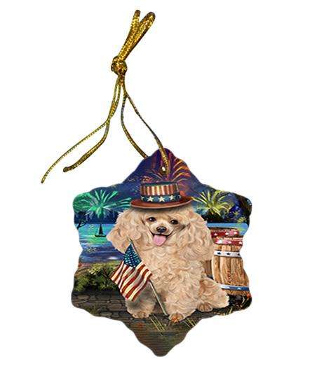 4th of July Independence Day Fireworks Poodle Dog at the Lake Star Porcelain Ornament SPOR51197