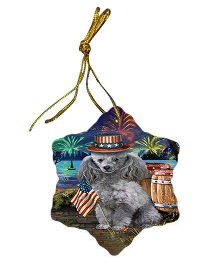 4th of July Independence Day Fireworks Poodle Dog at the Lake Star Porcelain Ornament SPOR51199