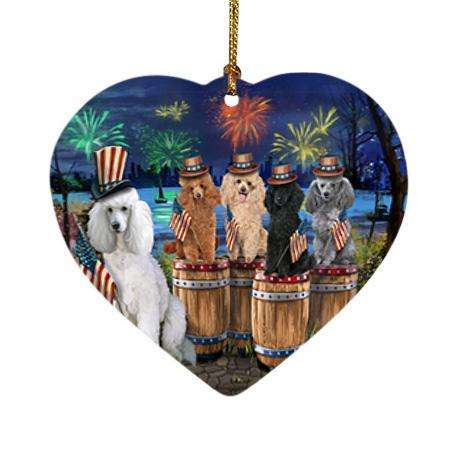 4th of July Independence Day Fireworks Poodles at the Lake Heart Christmas Ornament HPOR51047