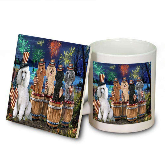 4th of July Independence Day Fireworks Poodles at the Lake Mug and Coaster Set MUC51039