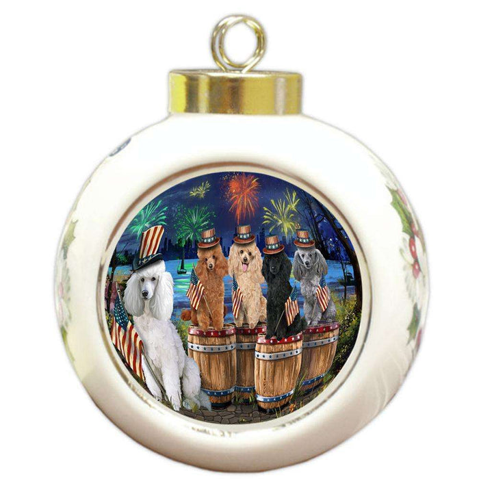 4th of July Independence Day Fireworks Poodles at the Lake Round Ball Christmas Ornament RBPOR51047