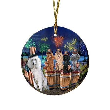 4th of July Independence Day Fireworks Poodles at the Lake Round Flat Christmas Ornament RFPOR51038