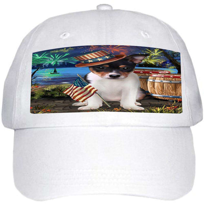 4th of July Independence Day Fireworks Rat Terrier Dog at the Lake Ball Hat Cap HAT56694
